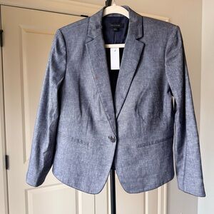 Ann Taylor Linen Blend Blazer Blue Chambray Tailored Jacket Size 8